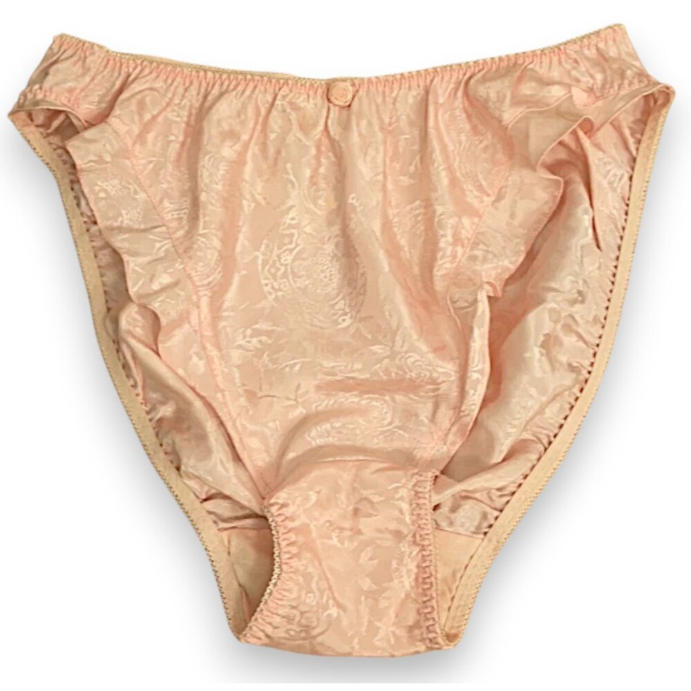 Vintage Victoria's Secret Satin Panties Womens M 6 Pink Ruffle Gold Label New